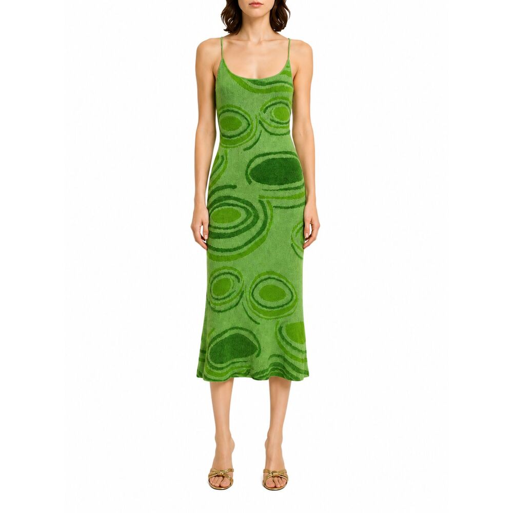 House of Sunny Sweater Midi Dress Fitted Green Hockney Knit Sz US 4 Cut Outs
